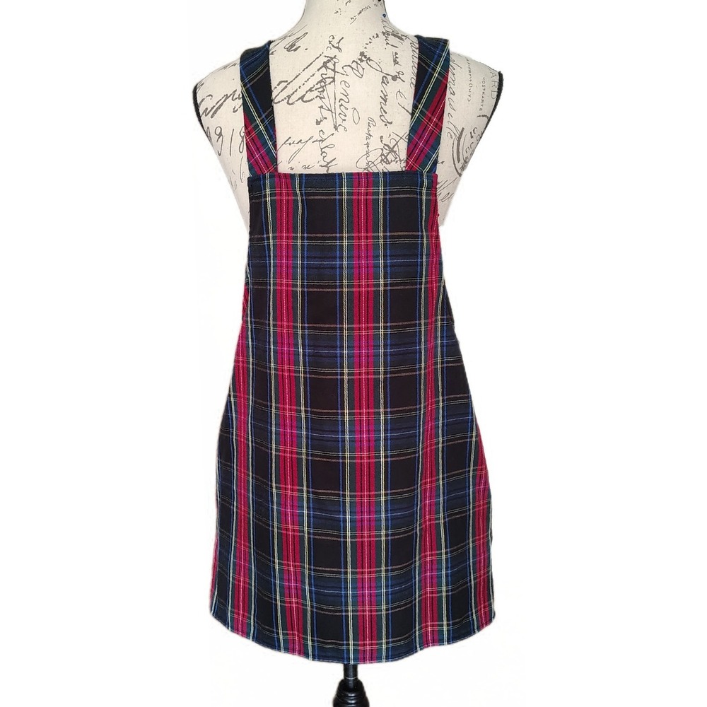 Forever 21 Plaid Pinafore Jumper Mini Dress Large Front Zip‎ 90s Grunge Y2K - Picture 3 of 10